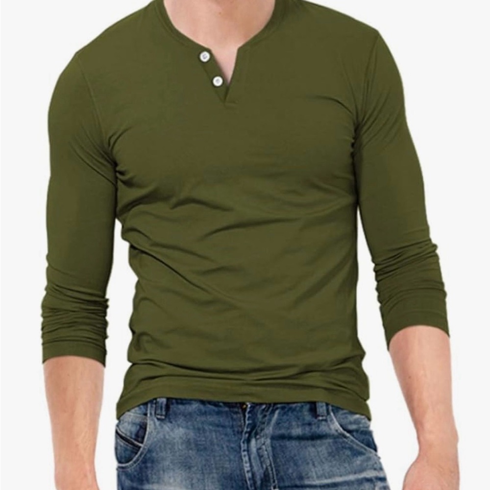 Kuyigo Olive Green Men's Henley Shirt